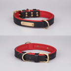 Red Base and Black two-tone cotton dog collar with a secure metal buckle
