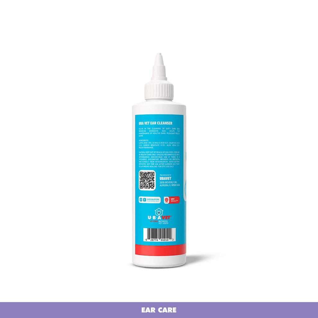 UBAVET alcohol-free ear cleanser for dogs and cats, made with aloe vera