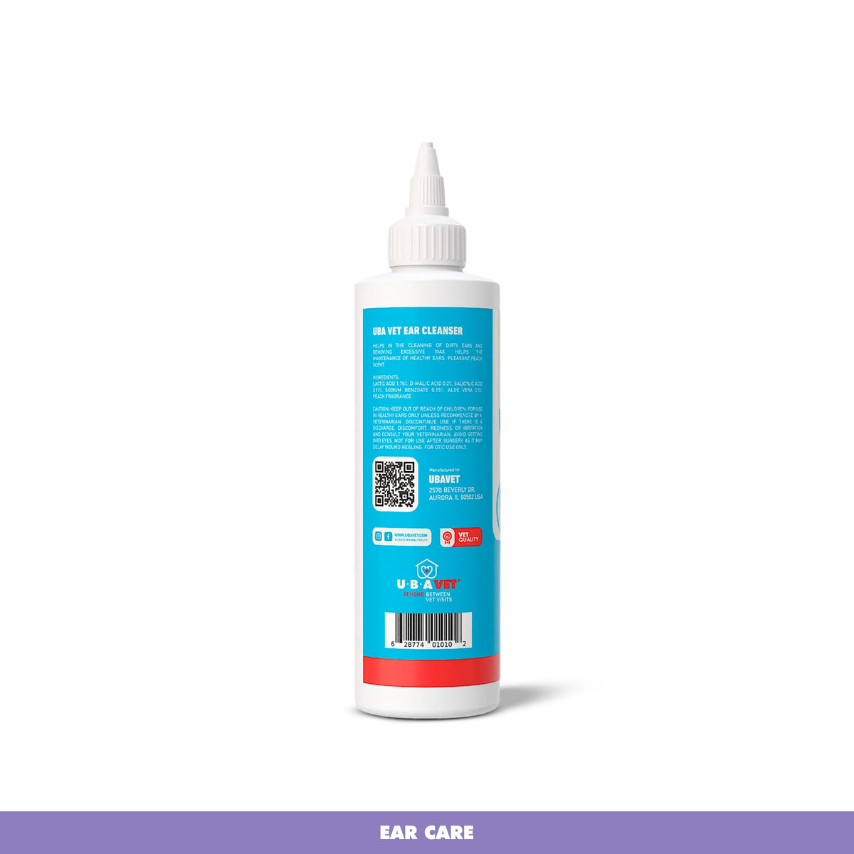 UBAVET alcohol-free ear cleanser for dogs and cats, made with aloe vera