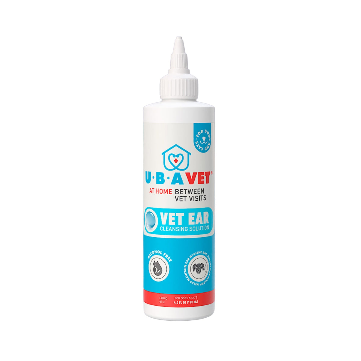 UBAVET Ear Cleansing Solution for dogs and cats in a 4 fl oz (120 mL) bottle