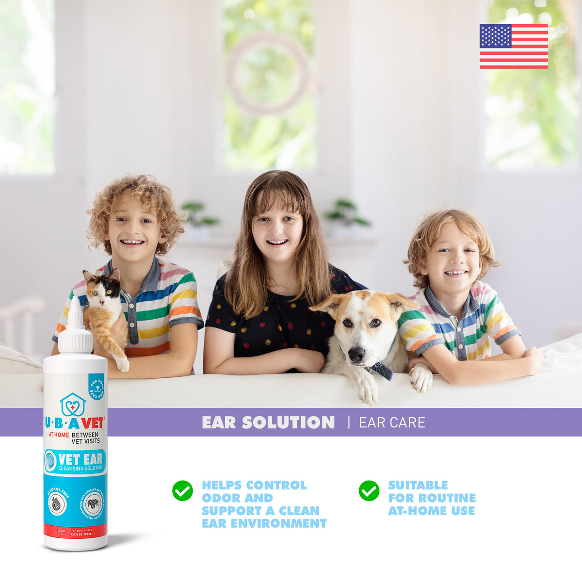 UBAVET Ear Cleansing Solution for daily or weekly ear care in dogs and cats