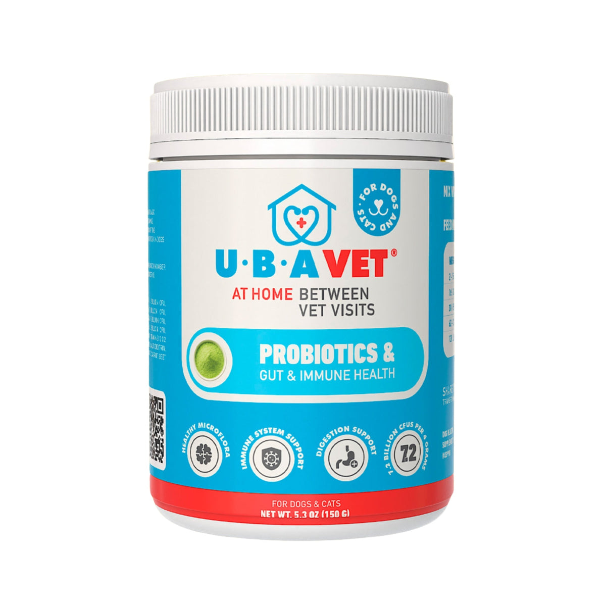 UBAVET Probiotics & Gut + Immune Health Support powder for dogs and cats, 5.3 oz