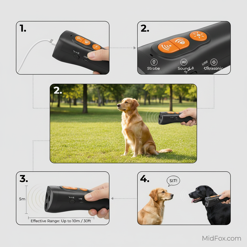 Rechargeable ultrasonic dog trainer with a 1500 mAh battery and up to 60 days standby
