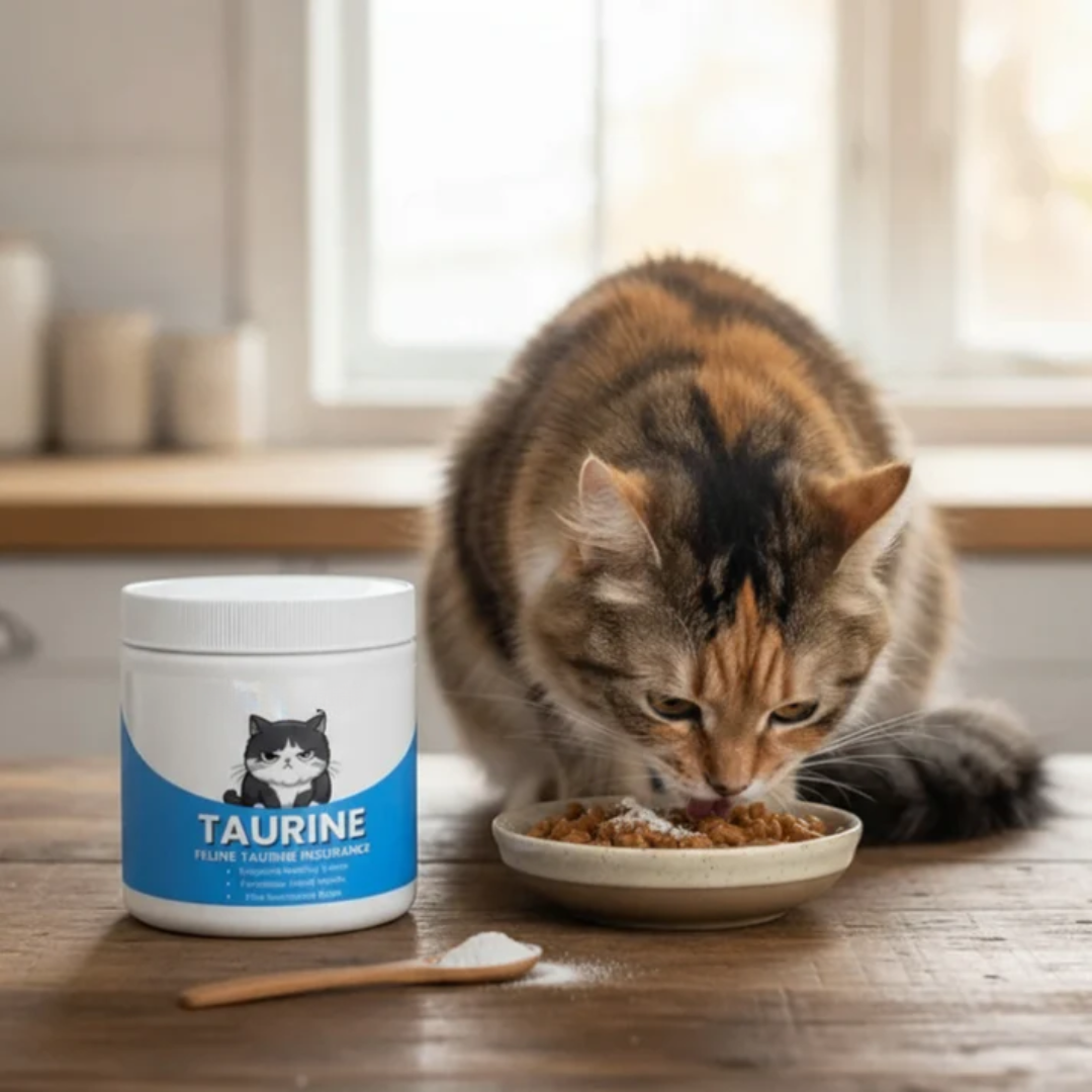 Taurine powder supplement for feline heart and eye health