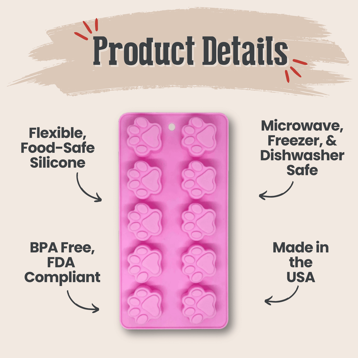 US-made silicone mold from Farm to Pet for gummy dog treats in fun shapes