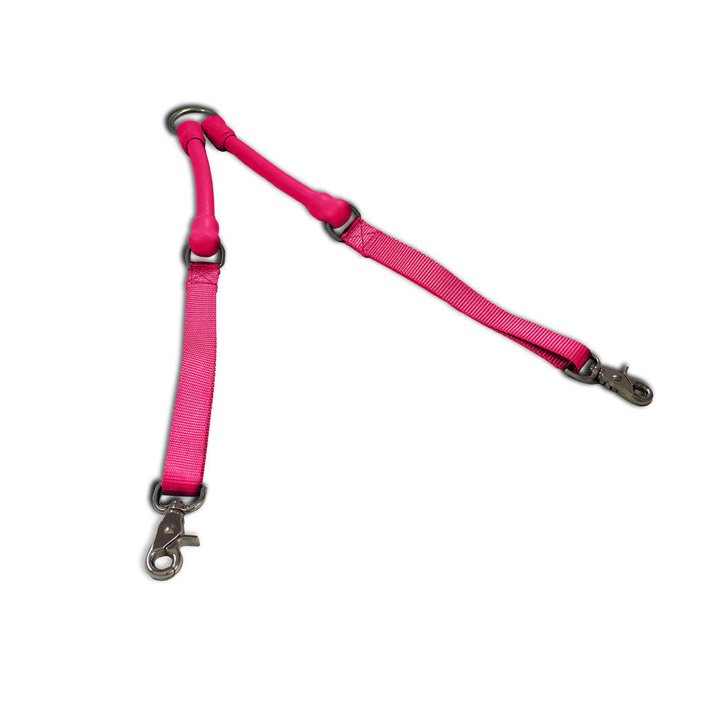 Pink WACKYstore CRAZYcoupl'r double dog coupler with swivel clips and a center O-ring