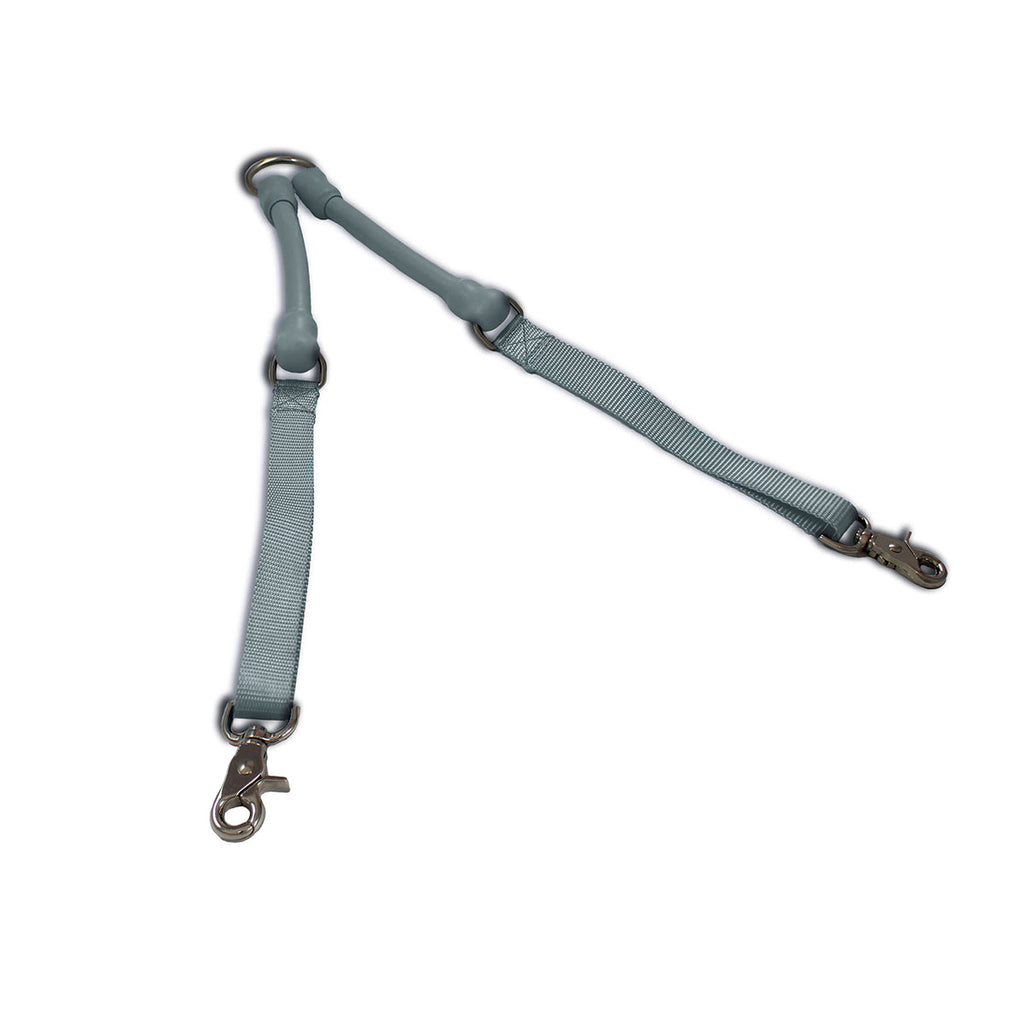 Silver WACKYstore CRAZYcoupl'r for two dogs, sized by the weight of the larger dog