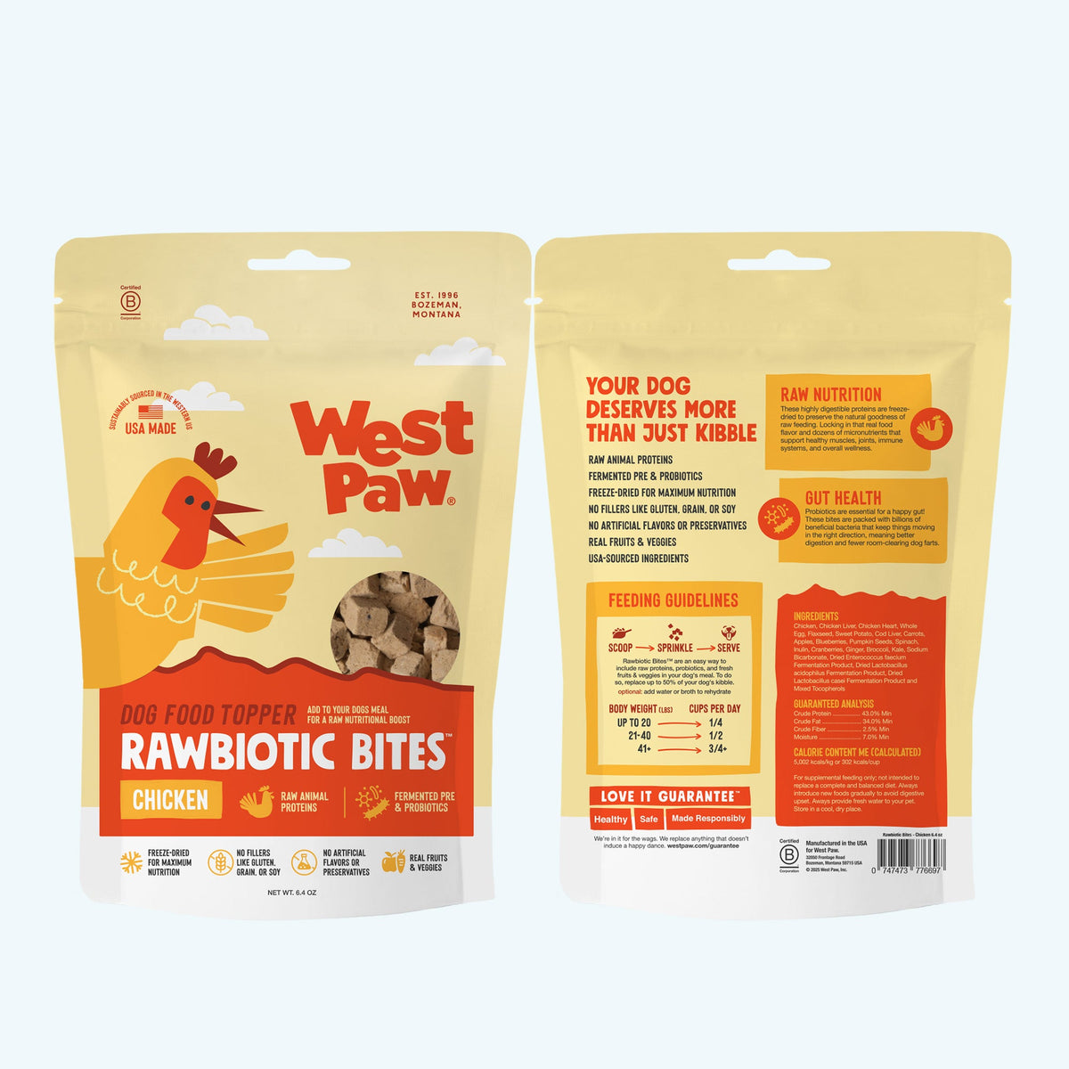 West Paw Chicken Rawbiotic Bites topper made with chicken, chicken liver and chicken heart