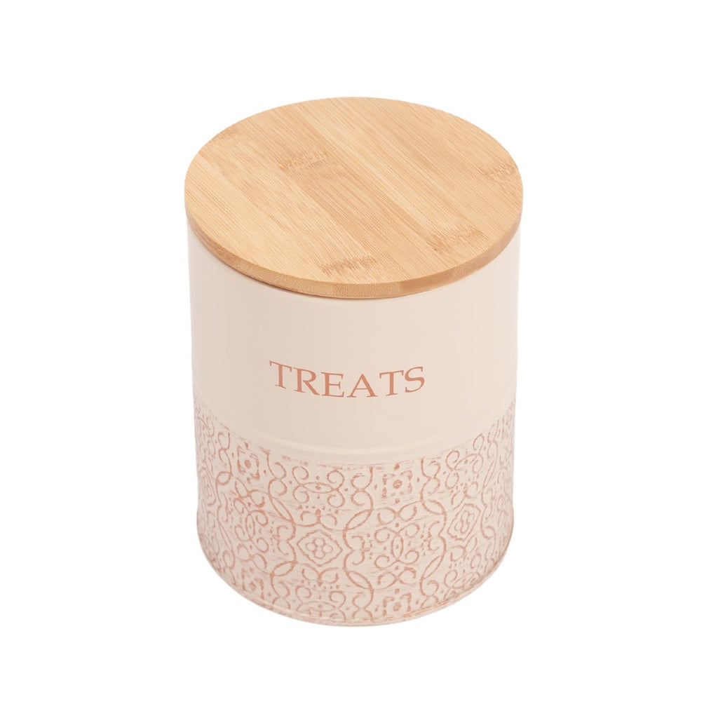 White Swan and gold dog treat canisters by Country Living for countertop or pantry storage