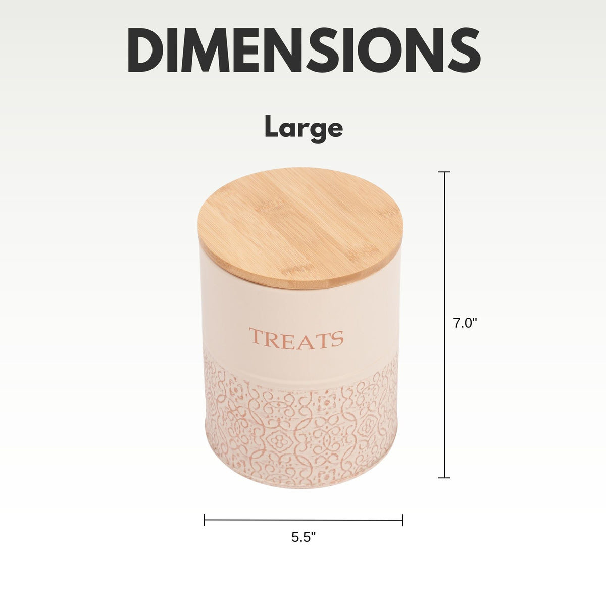 White Swan Country Living carbon steel treat canisters with gold accents and natural bamboo lids