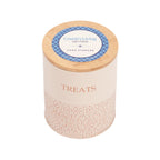 White Swan dog treat canisters from Country Living with a gold inlay design and filigree details