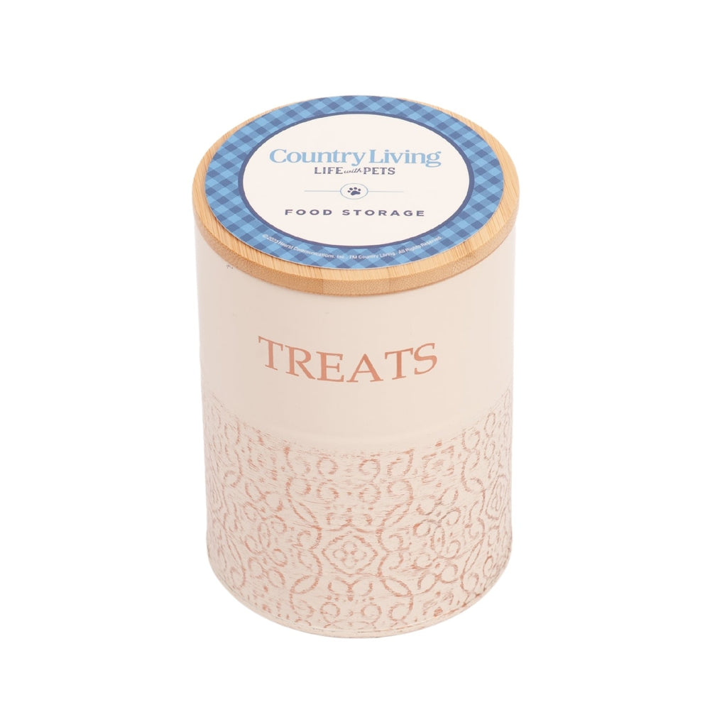 Country Living White Swan treat jars with a gold TREATS inscription on carbon steel