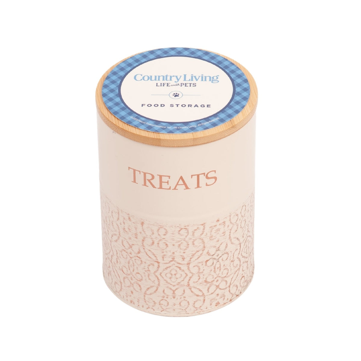 Country Living White Swan treat jars with a gold TREATS inscription on carbon steel