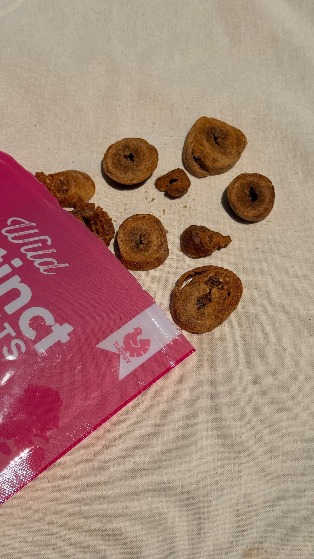 Wild Instinct Pet freeze-dried turkey hearts, a protein-rich reward for active dogs