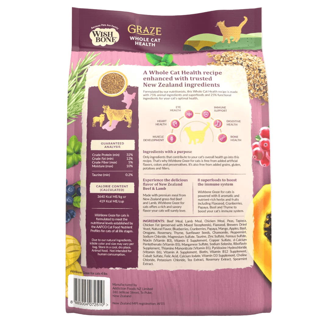 Wishbone Graze dry cat food for kittens, adult and senior cats, AAFCO all life stages