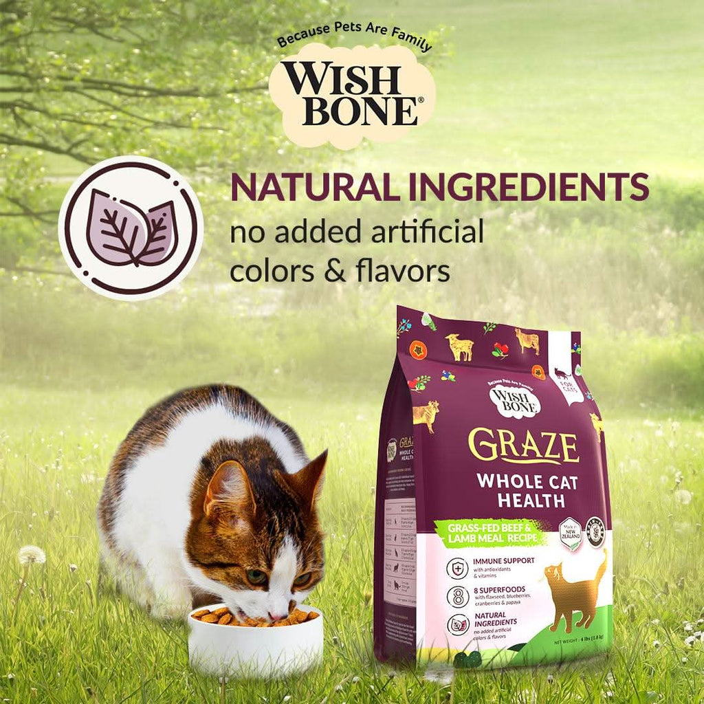 Wishbone Graze for cats with blueberries, cranberries, papaya, mango and apples in the recipe