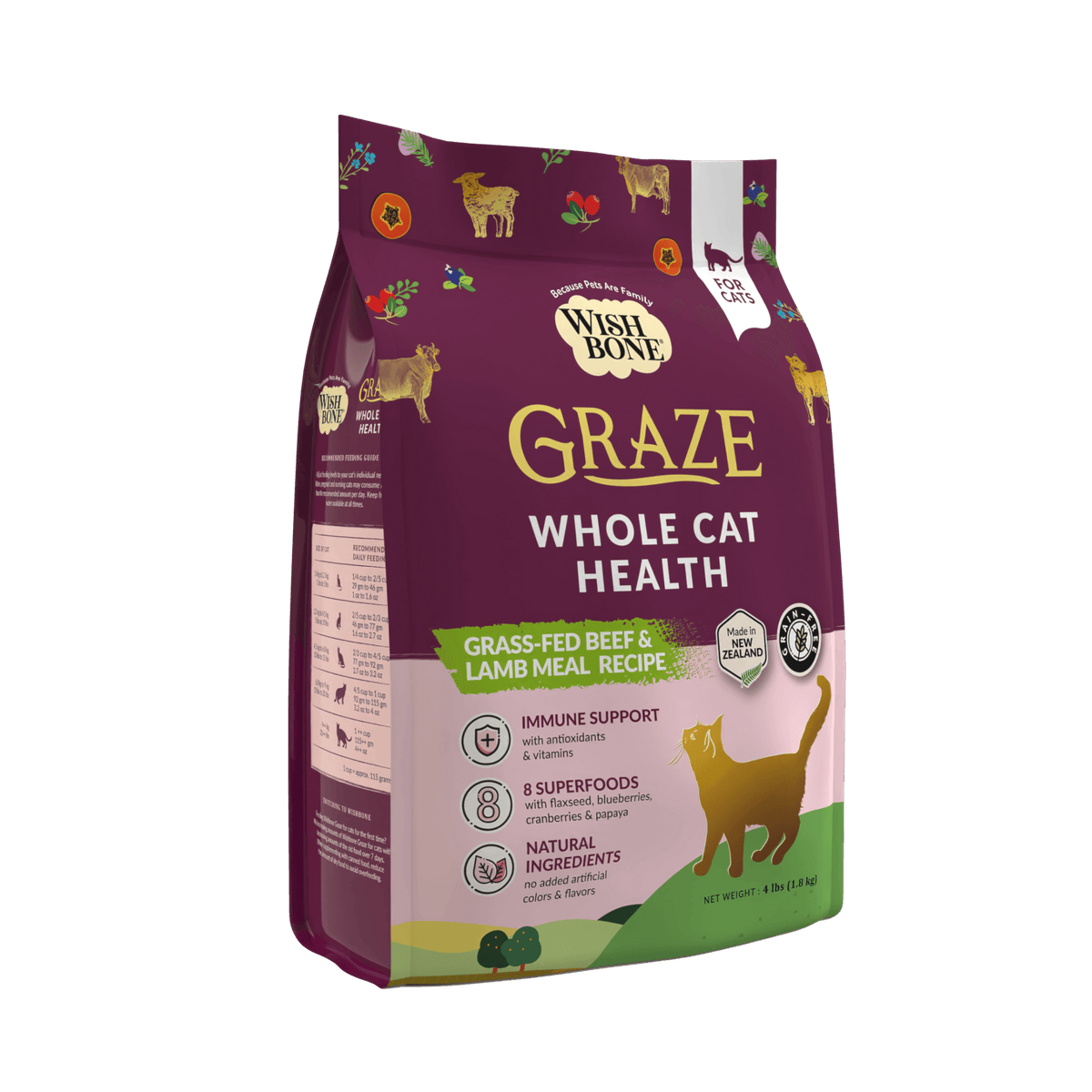 Wishbone Graze beef and lamb dry food for cats with added taurine, vitamins and minerals
