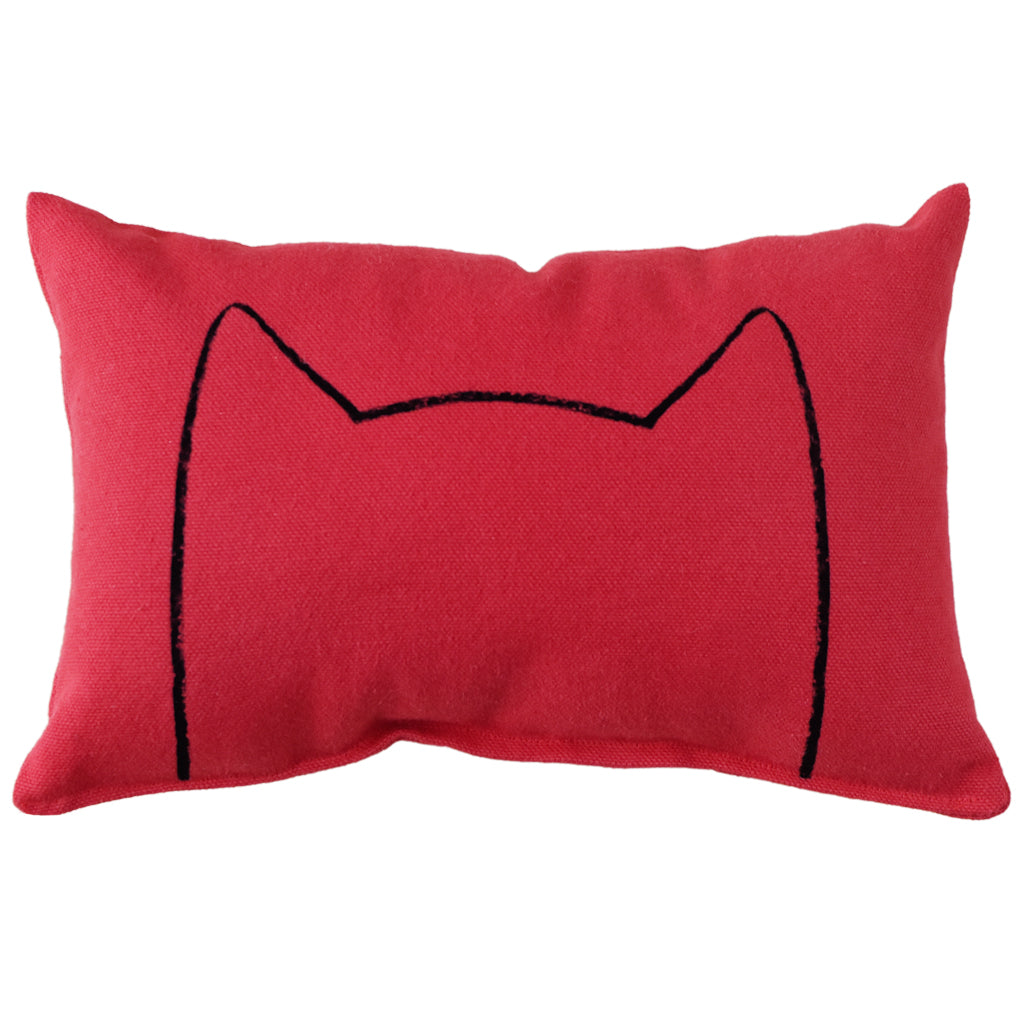 Red Xenotees cat bed pillow sized to fit an IKEA DUKTIG doll bed