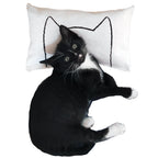 White Xenotees cat kicker bed pillow, hand-sewn from cotton canvas, about 9 x 6 in