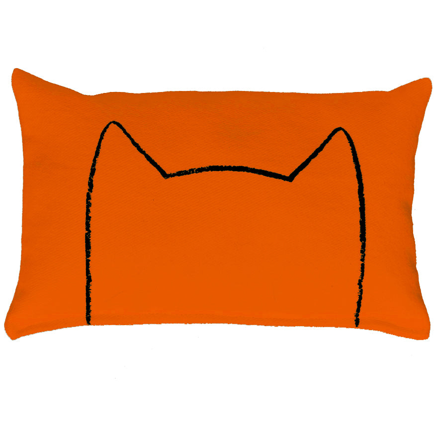 Orange Xenotees cat mini pillow, screen-printed and sewn in Philadelphia