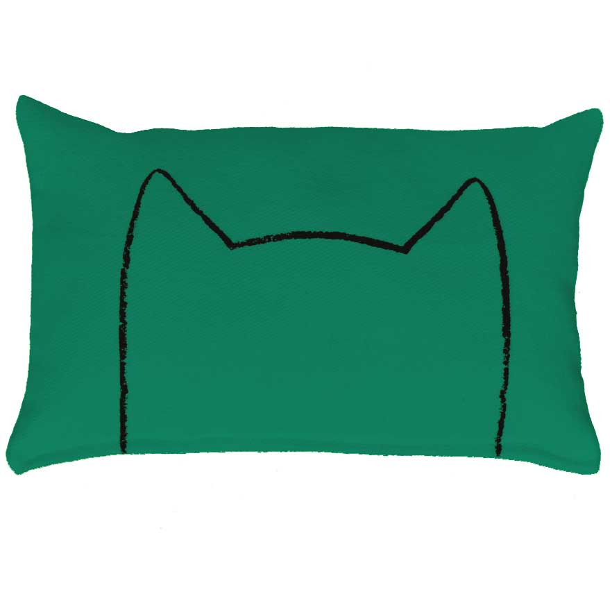 Dark green Xenotees cat pillow, a handmade cotton kicker toy made in the USA