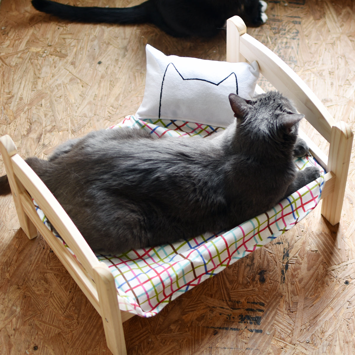 Xenotees hand-printed mini cat pillow for kicking, hugging and napping
