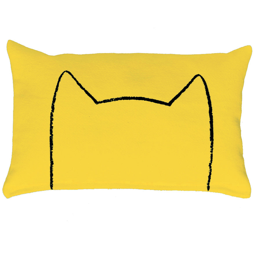 Yellow Xenotees mini cat bed pillow, a hand screen-printed cotton canvas kicker toy