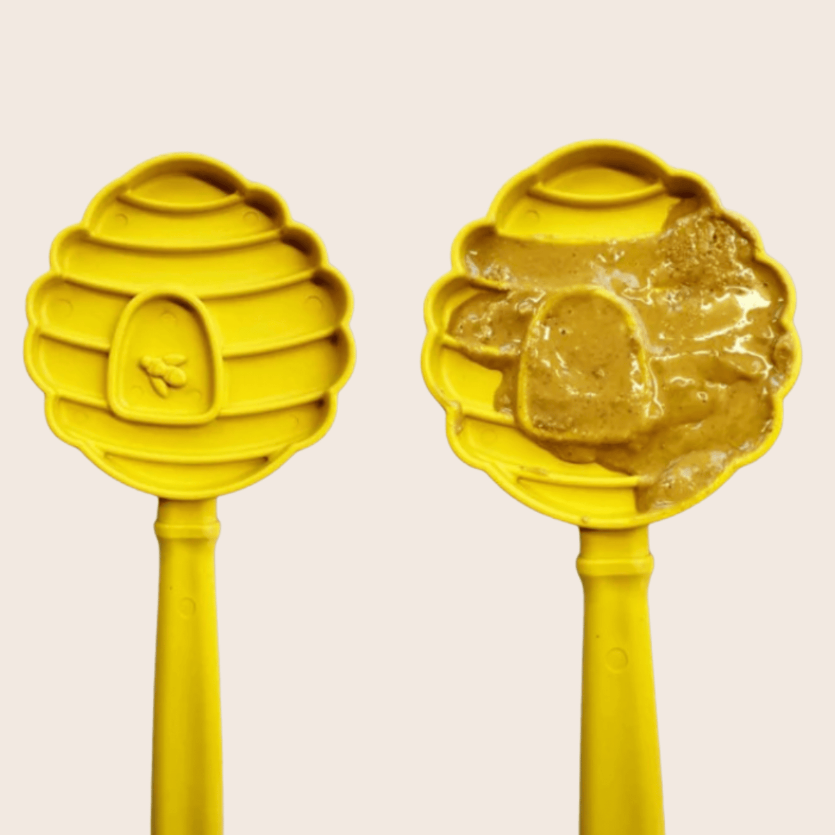 Second close-up of the SodaPup Yellow Beehive lick stick, about 11.5 inches long