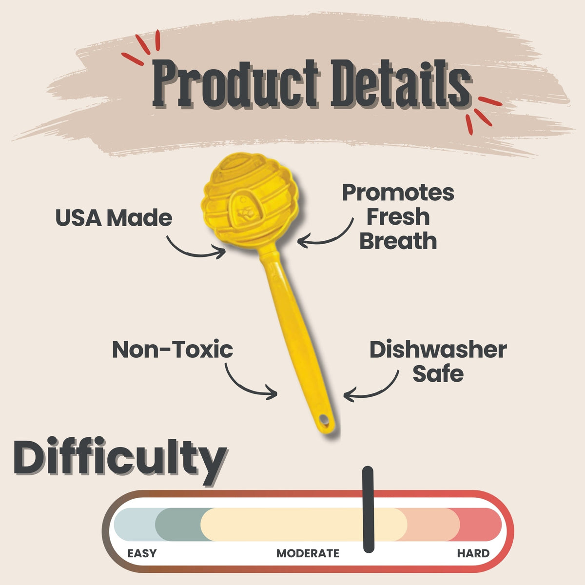 Product details for the Yellow Beehive lick stick, made in the USA from BPA-free polypropylene